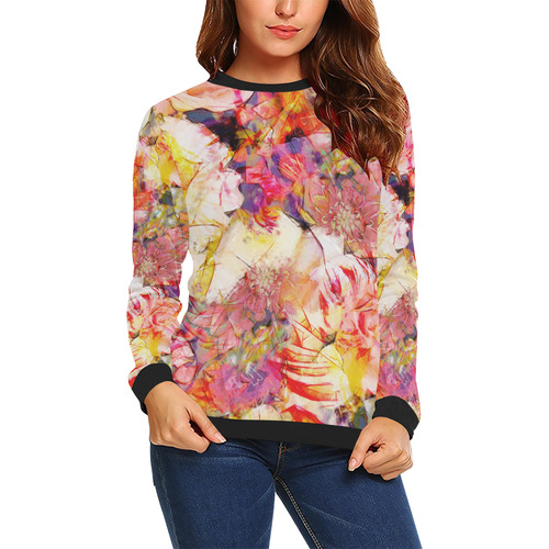 flora 5 All Over Print Crewneck Sweatshirt for Women (Model H18)