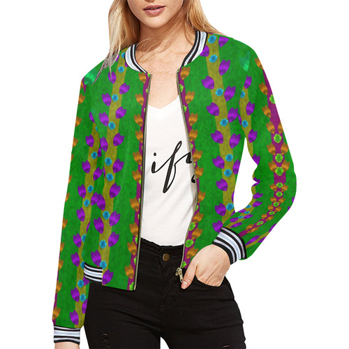 roses climbing to the sun with grace and honor All Over Print Bomber Jacket for Women (Model H21)
