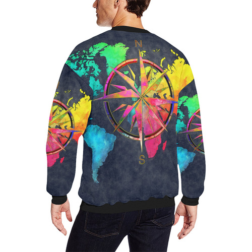 world map wind rose #map #worldmap Men's Oversized Fleece Crew Sweatshirt (Model H18)