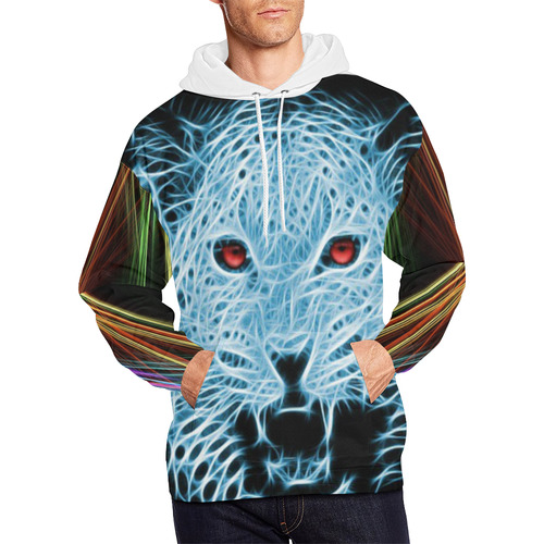 Fractal Attraction Black n Blue Panther All Over Print Hoodie for Men/Large Size (USA Size) (Model H13)