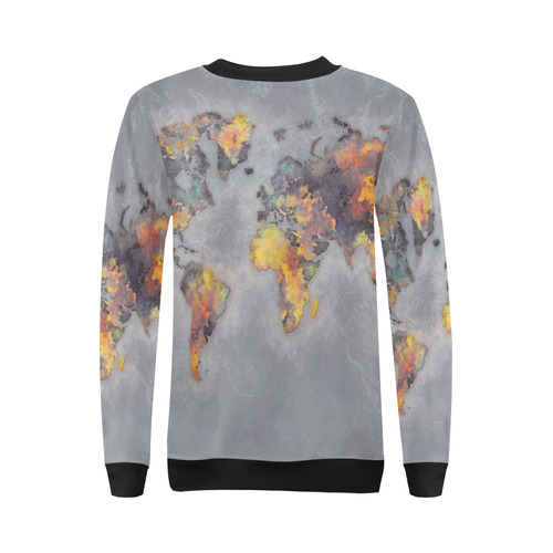 world map grey #map #worldmap All Over Print Crewneck Sweatshirt for Women (Model H18)