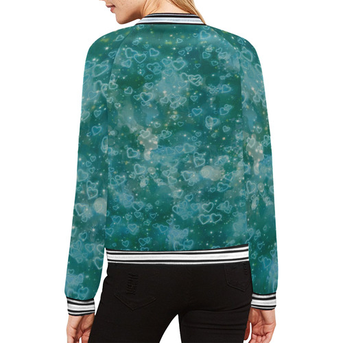 Sparkling glowing hearts E by JamColors All Over Print Bomber Jacket for Women (Model H21)