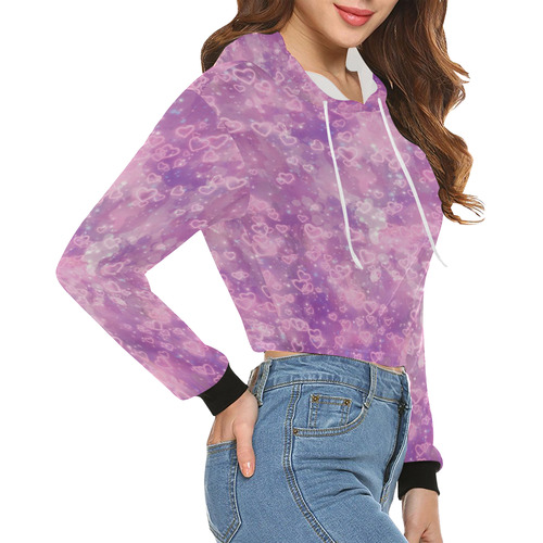 Sparkling glowing hearts A by JamColors All Over Print Crop Hoodie for Women (Model H22)