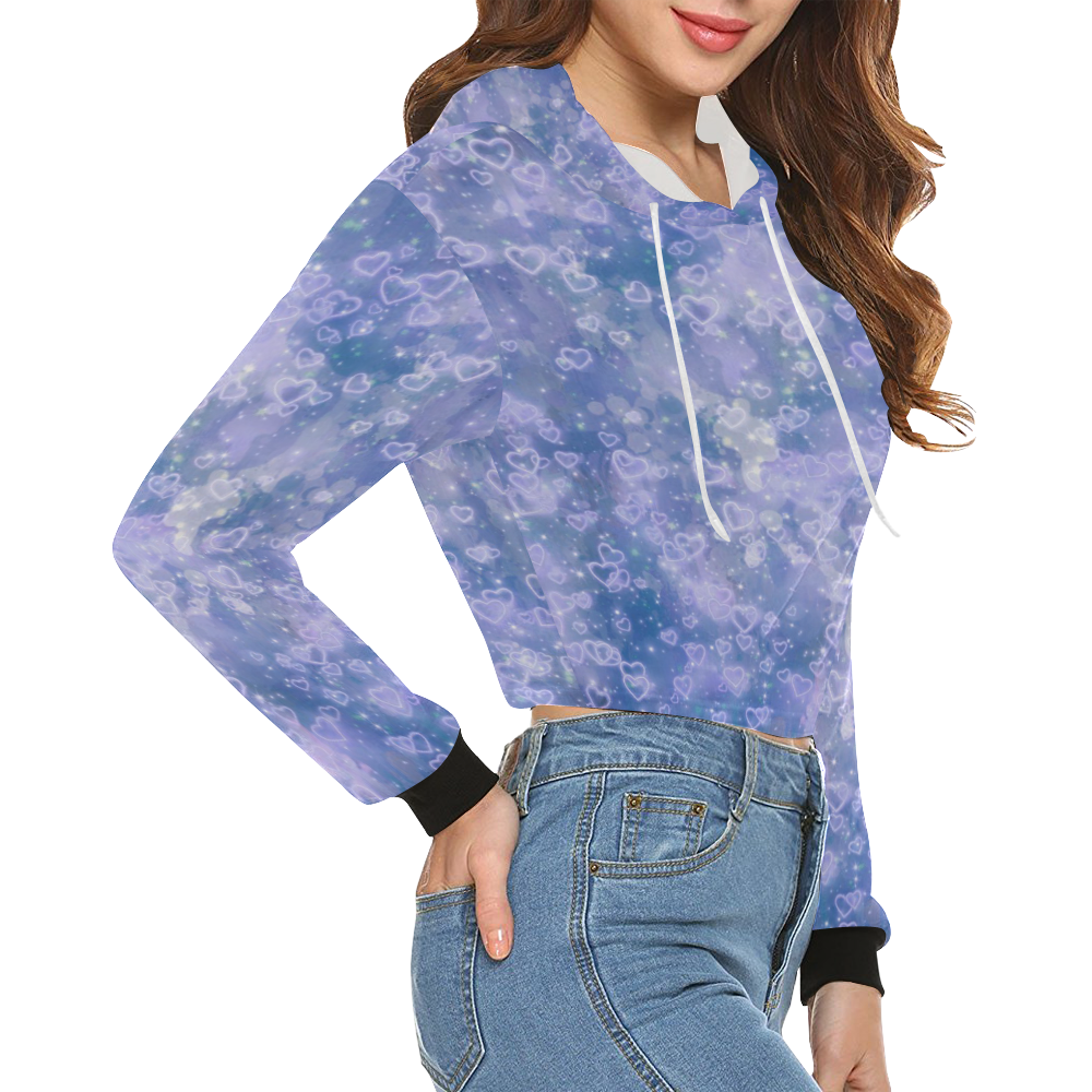Sparkling glowing hearts D by JamColors All Over Print Crop Hoodie for Women (Model H22)