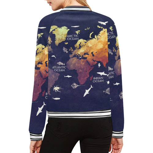 ocean world map All Over Print Bomber Jacket for Women (Model H21)