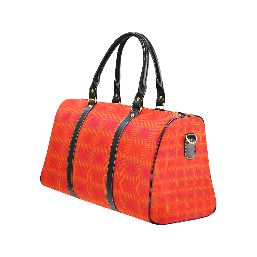 Red orange multicolored multiple squares New Waterproof Travel Bag/Large (Model 1639)