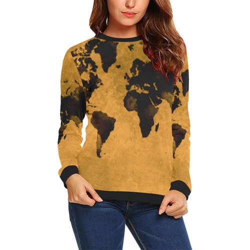 world map #world #map All Over Print Crewneck Sweatshirt for Women (Model H18)