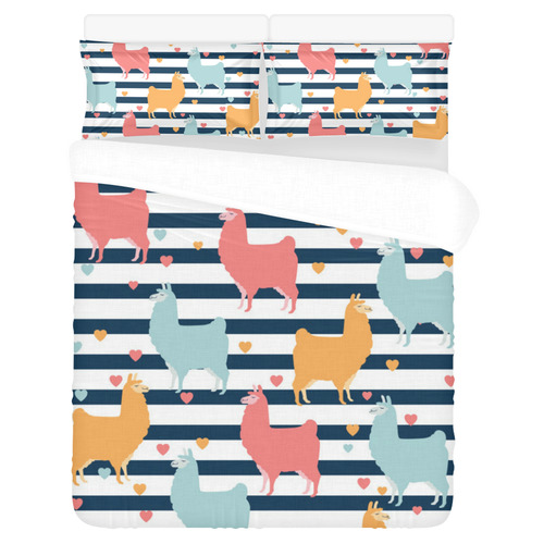 Cute Llama Pattern 3-Piece Bedding Set
