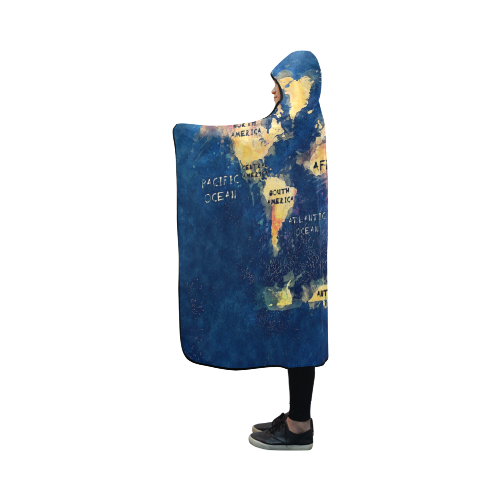 world map oceans and continents Hooded Blanket 50''x40''