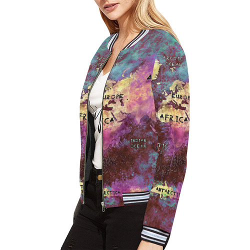 world map All Over Print Bomber Jacket for Women (Model H21)