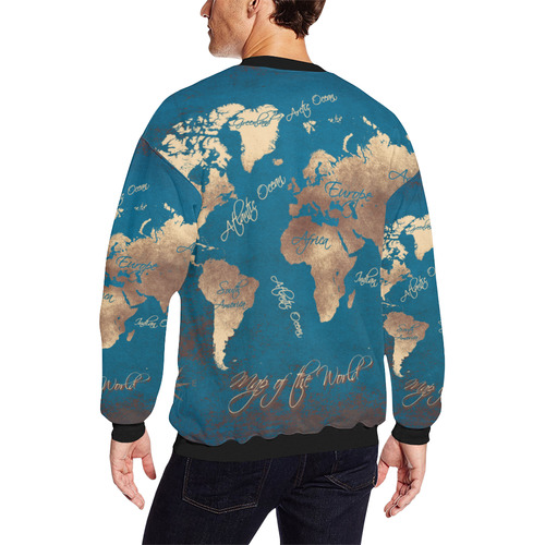world map Men's Oversized Fleece Crew Sweatshirt (Model H18)