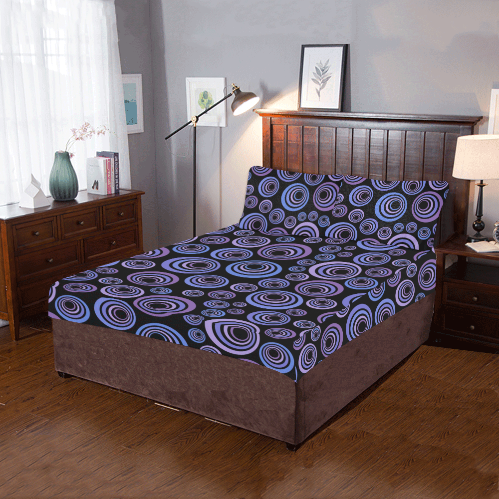 Retro Psychedelic Ultraviolet Blue Pattern 3-Piece Bedding Set