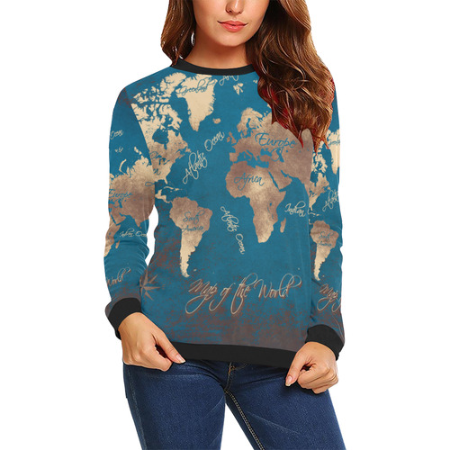world map All Over Print Crewneck Sweatshirt for Women (Model H18)