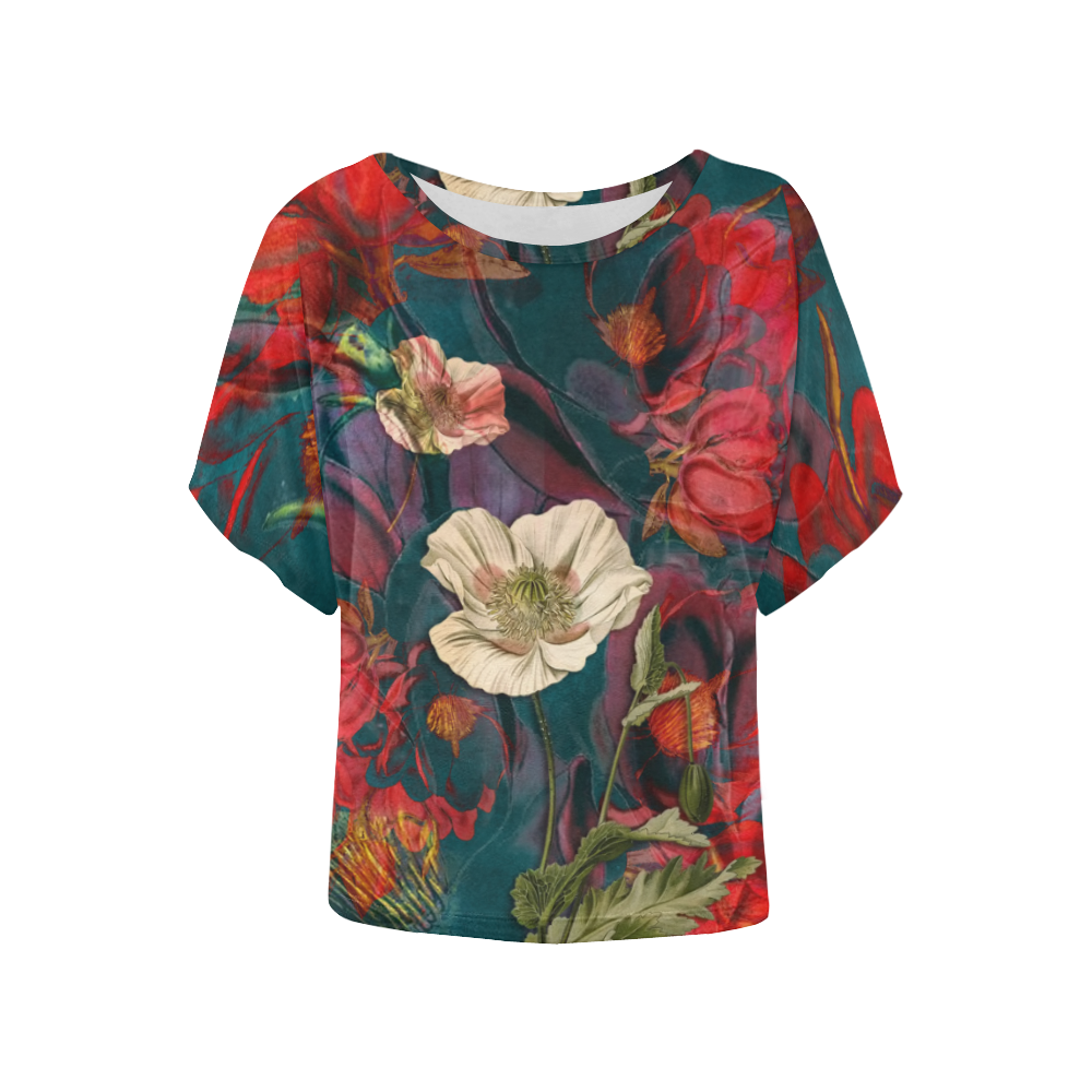 flora 3 Women's Batwing-Sleeved Blouse T shirt (Model T44)