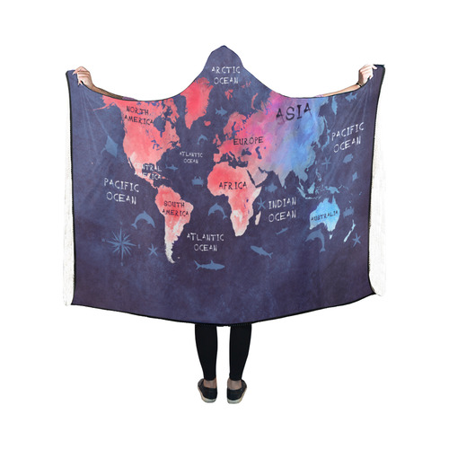 world map Hooded Blanket 50''x40''