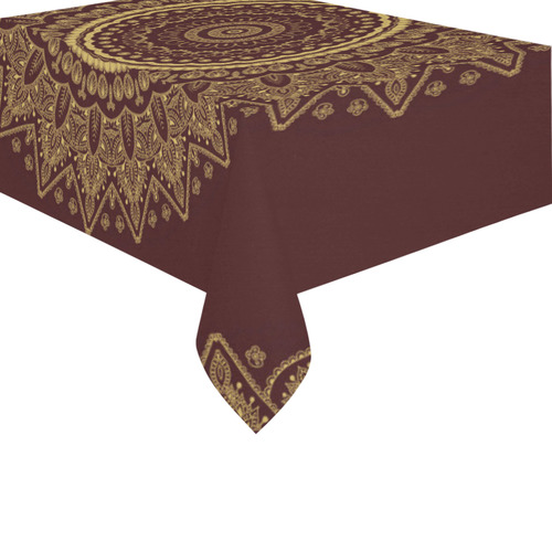 mandala golden yellow and dark red Cotton Linen Tablecloth 60" x 90"