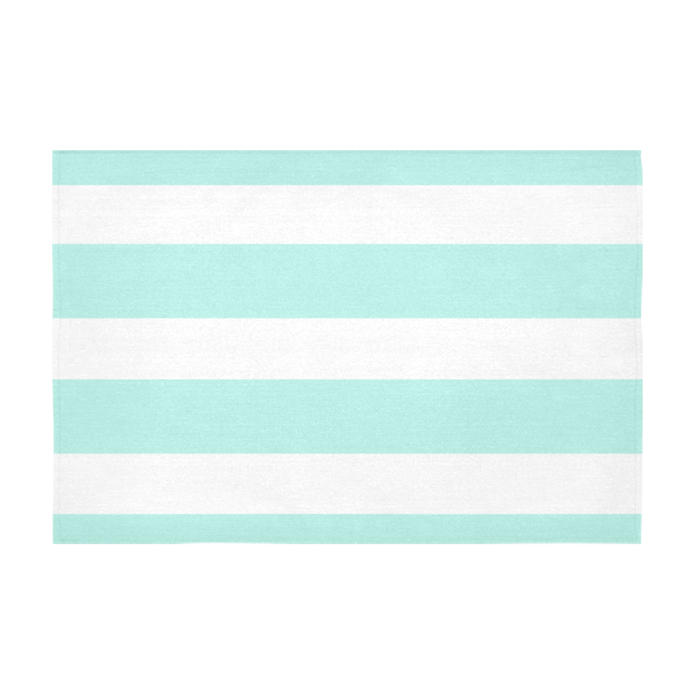 Aqua stripes Cotton Linen Tablecloth 60" x 90"