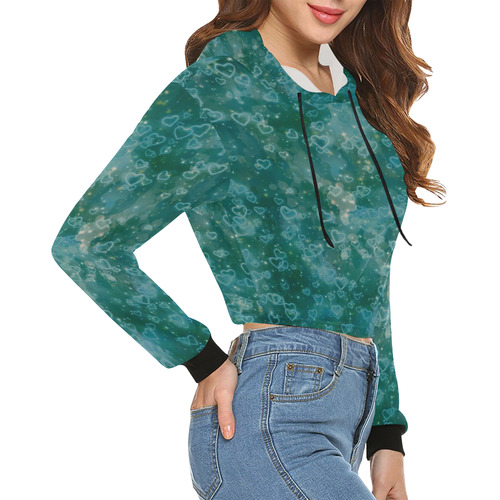 Sparkling glowing hearts E by JamColors All Over Print Crop Hoodie for Women (Model H22)