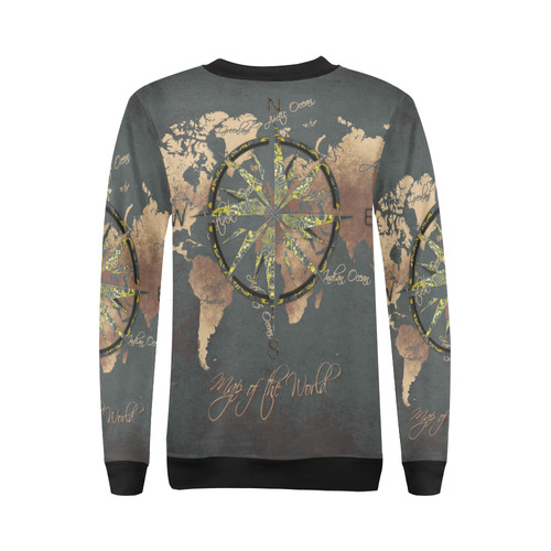 world map wind rose #map #worldmap All Over Print Crewneck Sweatshirt for Women (Model H18)