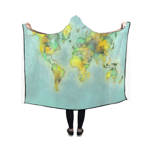 world map green #map #worldmap Hooded Blanket 50''x40''