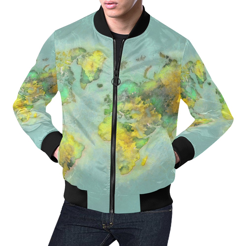 world map green #map #worldmap All Over Print Bomber Jacket for Men (Model H19)