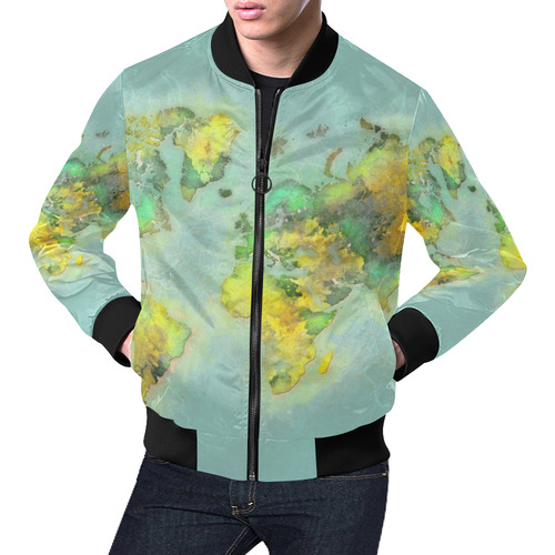 world map green #map #worldmap All Over Print Bomber Jacket for Men (Model H19)