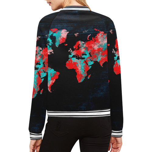 world map All Over Print Bomber Jacket for Women (Model H21)