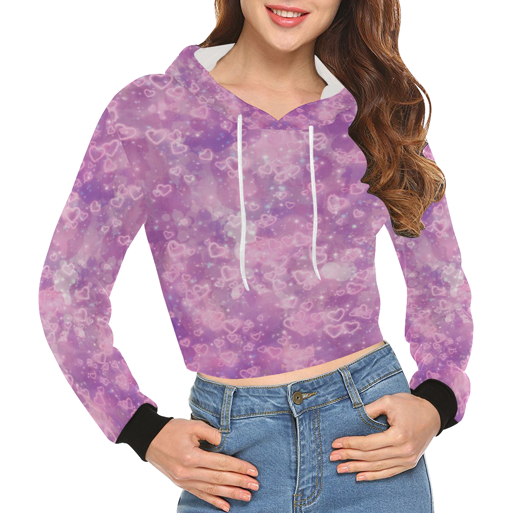 Sparkling glowing hearts A by JamColors All Over Print Crop Hoodie for Women (Model H22)