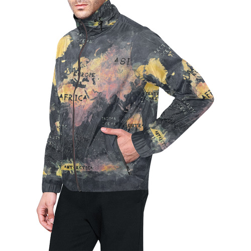 world map OCEANS and continents Unisex All Over Print Windbreaker (Model H23)