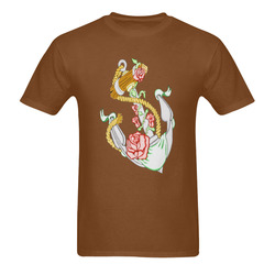 Anchor With Roses Brown Men's T-Shirt in USA Size (Two Sides Printing)