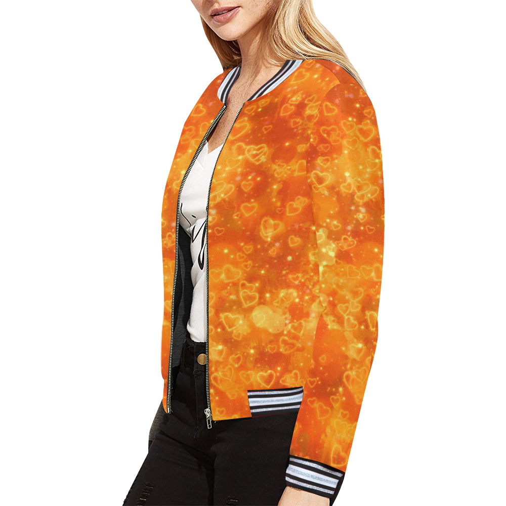 Sparkling glowing hearts C by JamColors All Over Print Bomber Jacket for Women (Model H21)