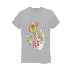 Anchor With Roses Grey Women's T-Shirt in USA Size (Two Sides Printing)