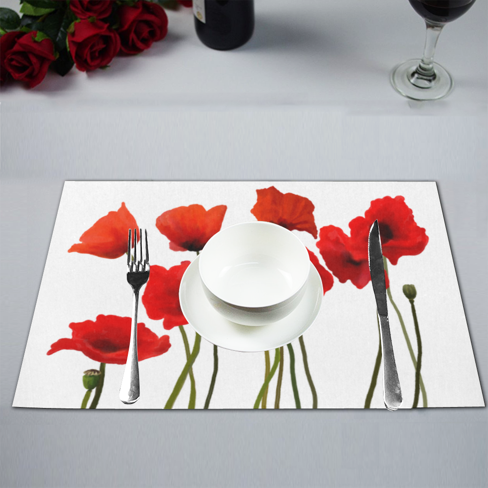 Poppies Floral Design Papaver somniferum Placemat 12’’ x 18’’ (Set of 4)