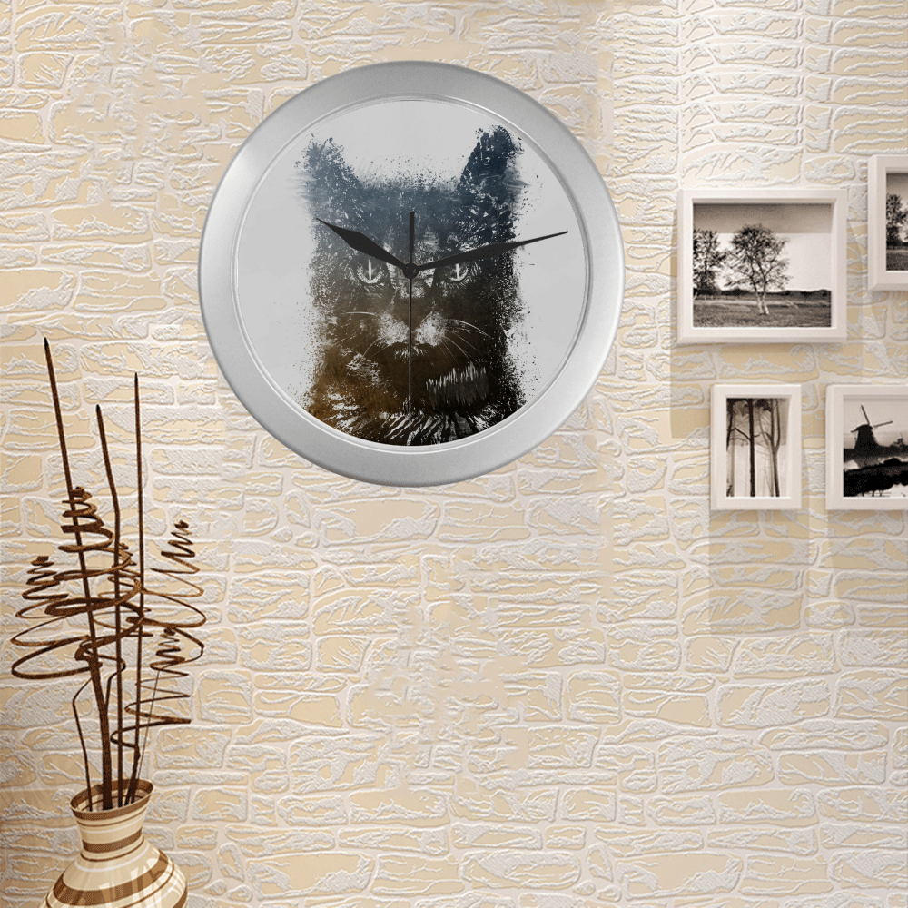 cat #cat #cats #kitty Silver Color Wall Clock