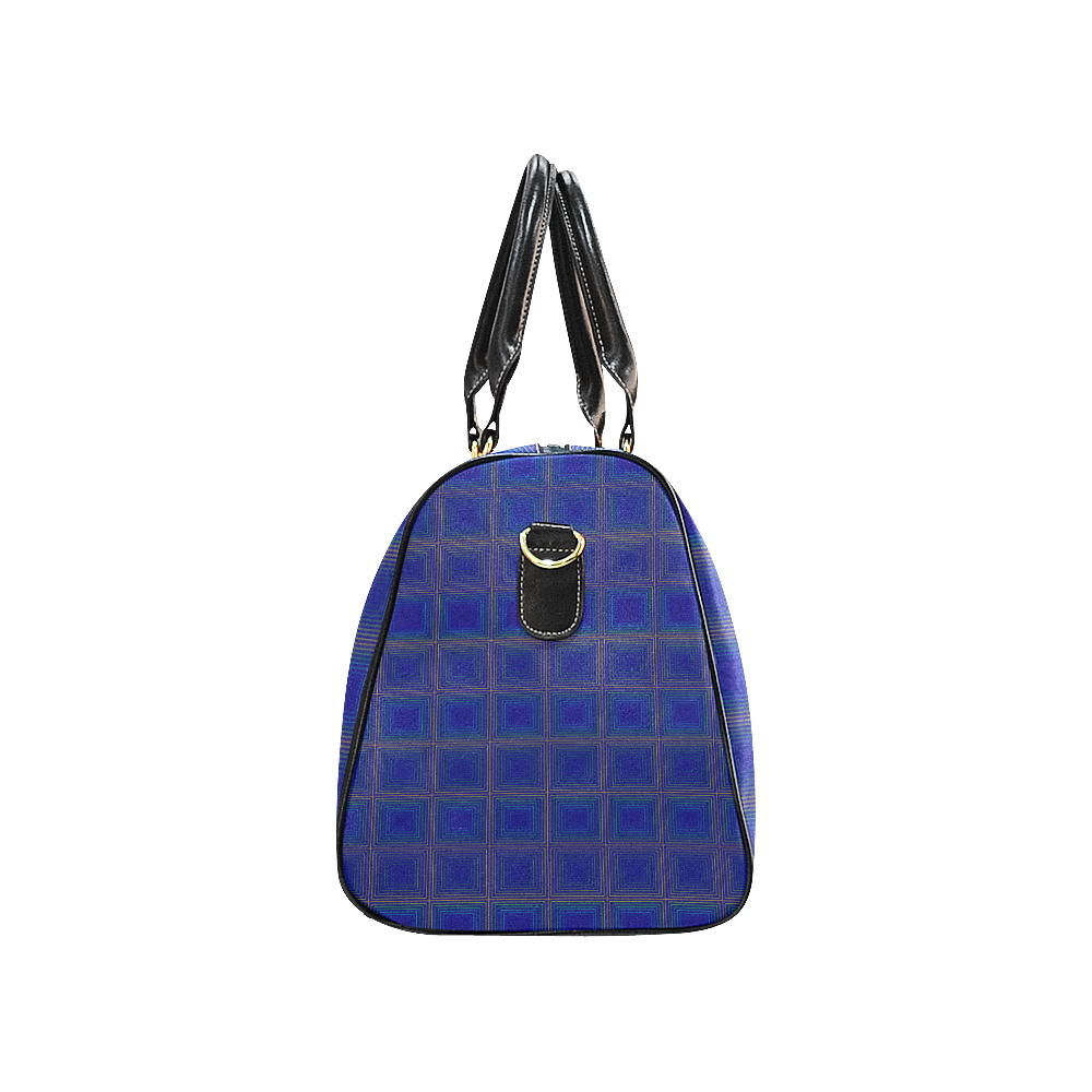 Royal blue golden multicolored multiple squares New Waterproof Travel Bag/Small (Model 1639)
