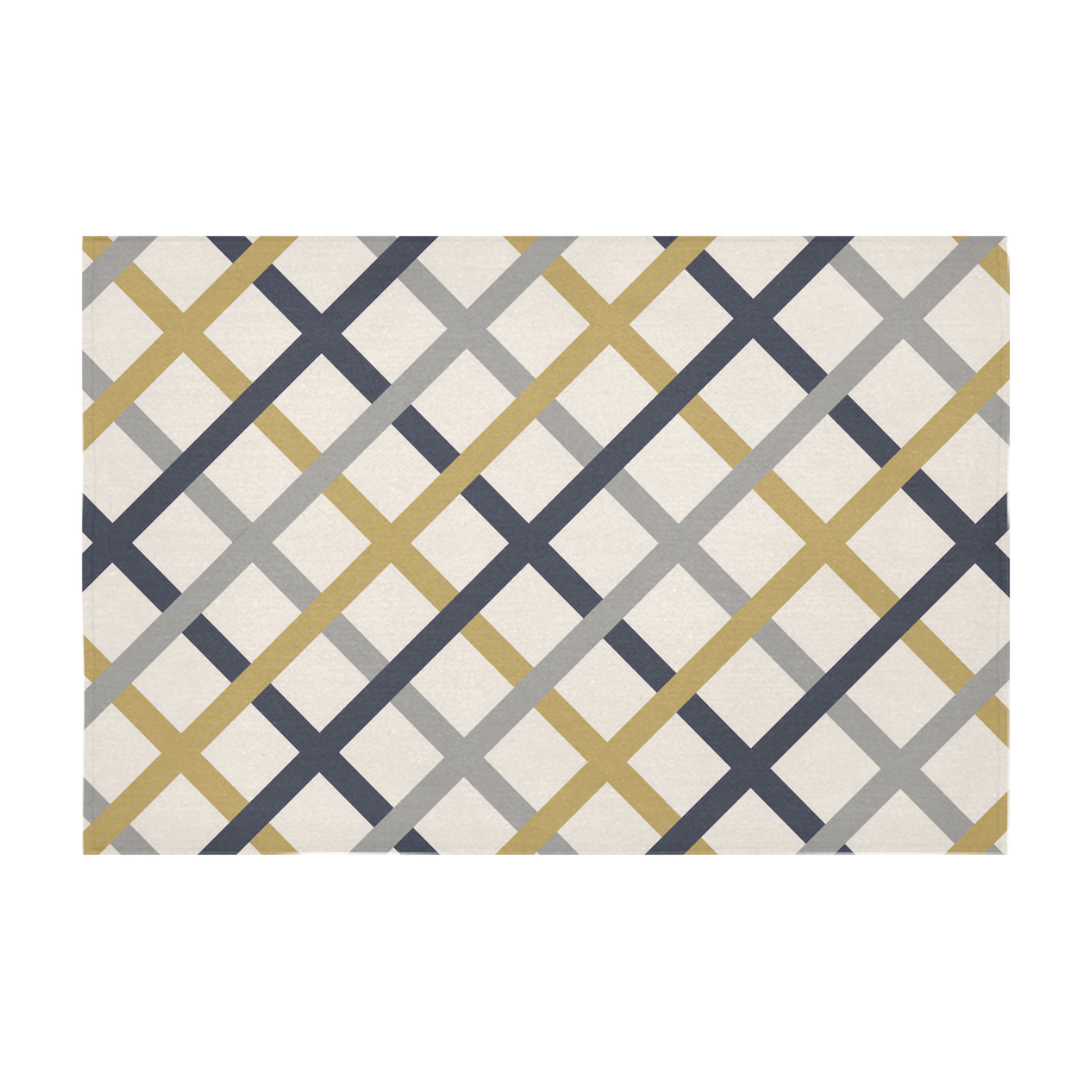 double tracery in dark blue, grey and yellow Cotton Linen Tablecloth 60" x 90"
