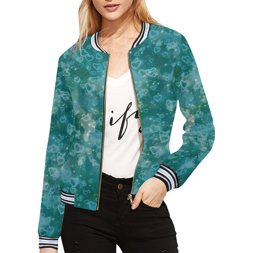 Sparkling glowing hearts E by JamColors All Over Print Bomber Jacket for Women (Model H21)