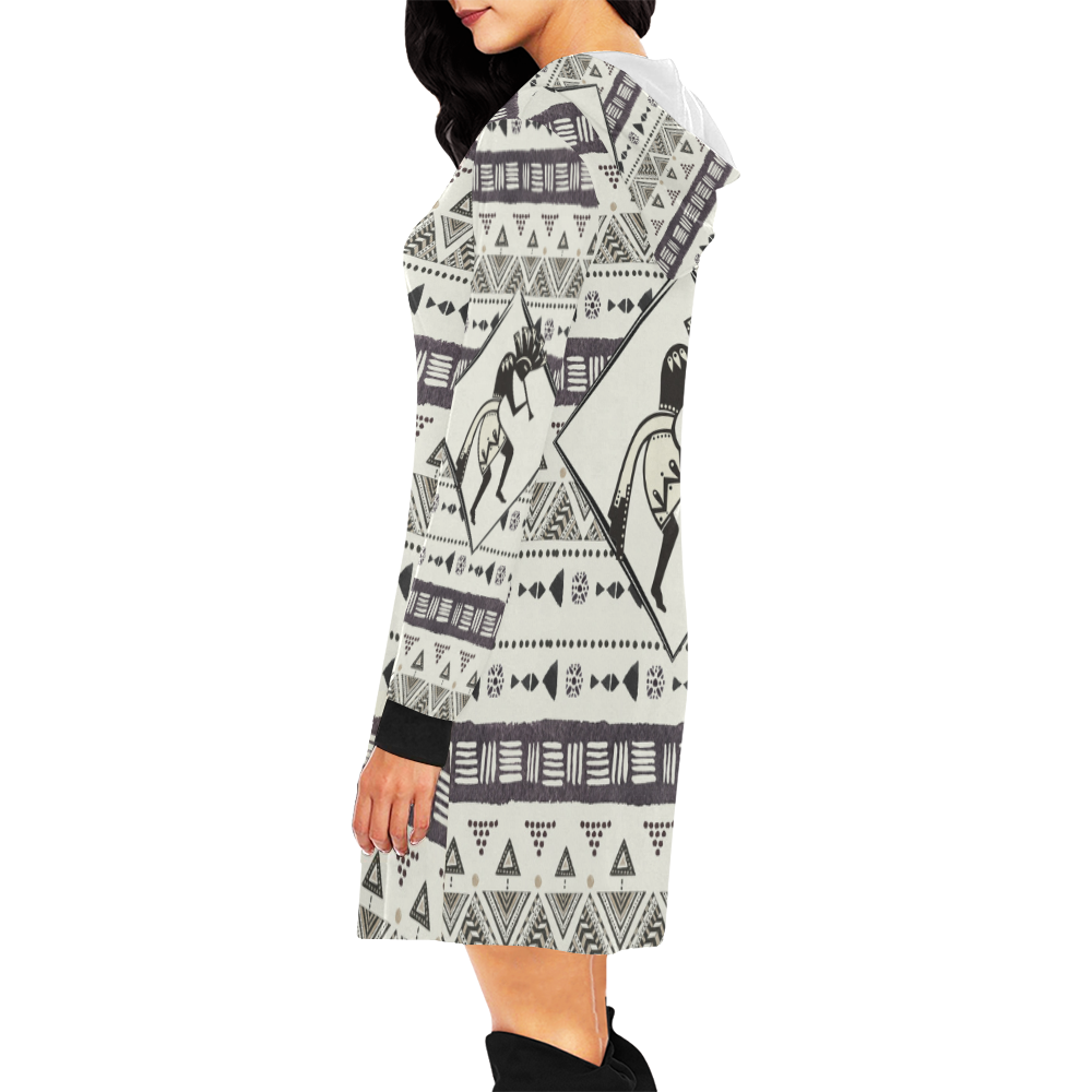 Kokopelli - Native American Pattern I All Over Print Hoodie Mini Dress (Model H27)