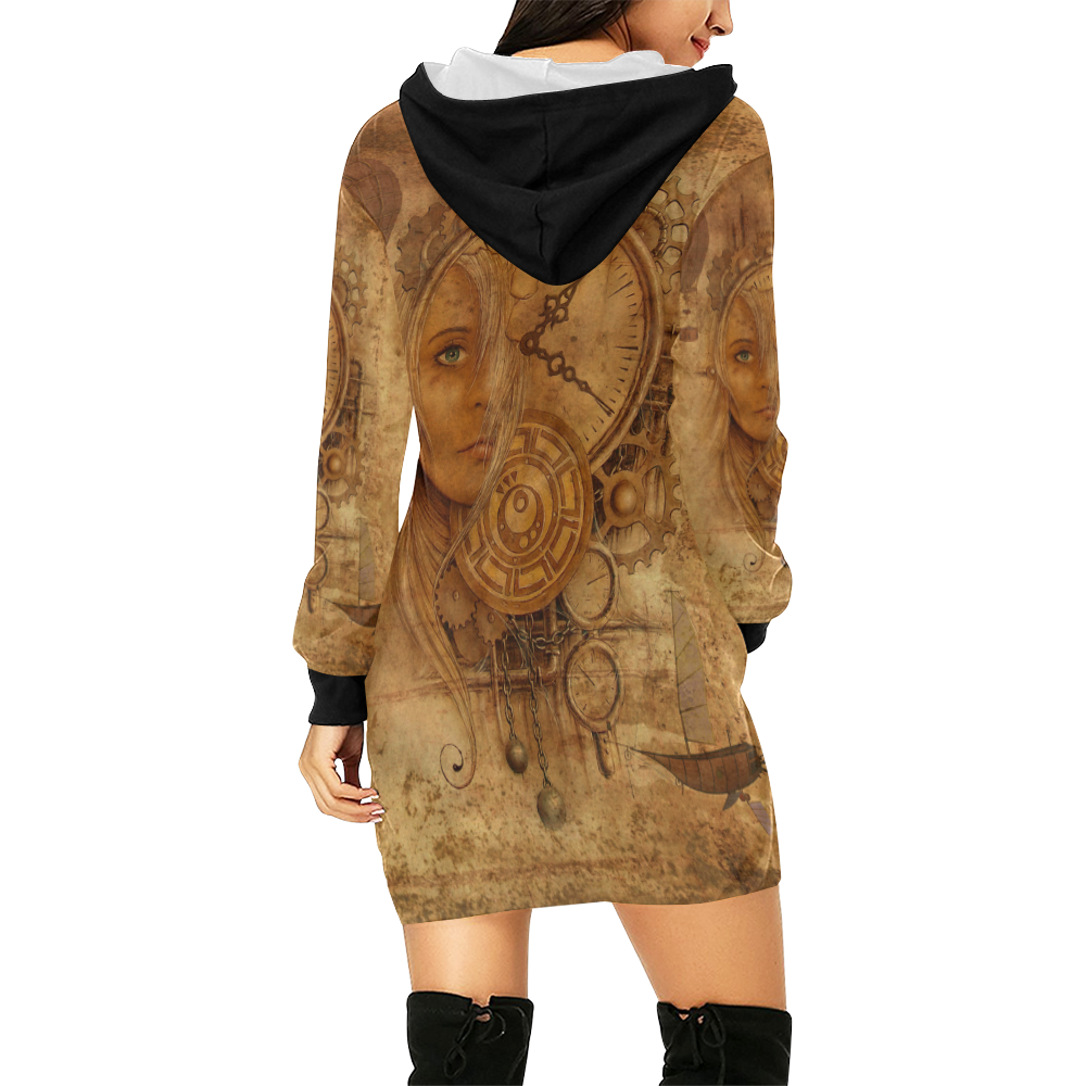 A Time Travel Of STEAMPUNK 1 All Over Print Hoodie Mini Dress (Model H27)