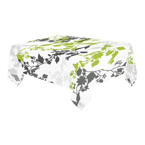 Branches with leaves in green and grey Cotton Linen Tablecloth 60" x 90"