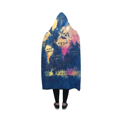world map oceans and continents Hooded Blanket 50''x40''