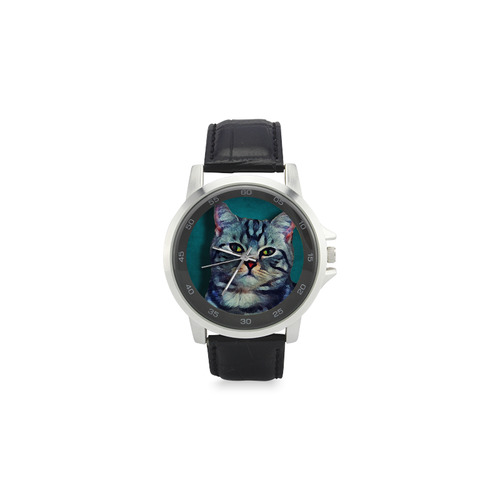 cat Bella #cat #cats #kitty Unisex Stainless Steel Leather Strap Watch(Model 202)