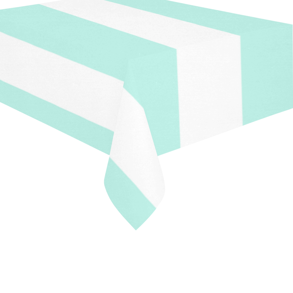 Aqua stripes Cotton Linen Tablecloth 60" x 90"