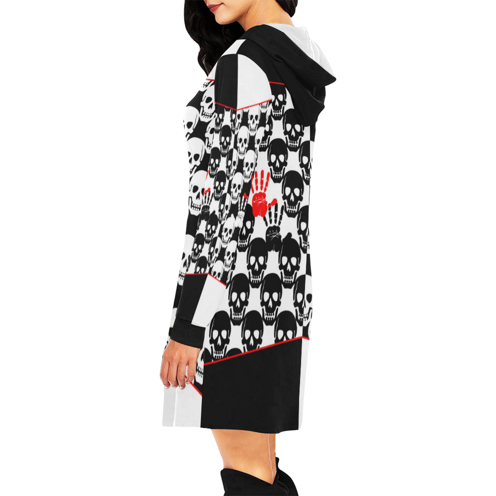 Skulls and Hands - black and white II All Over Print Hoodie Mini Dress (Model H27)