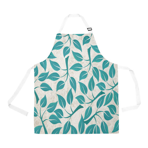 Teal leaves on damask All Over Print Apron