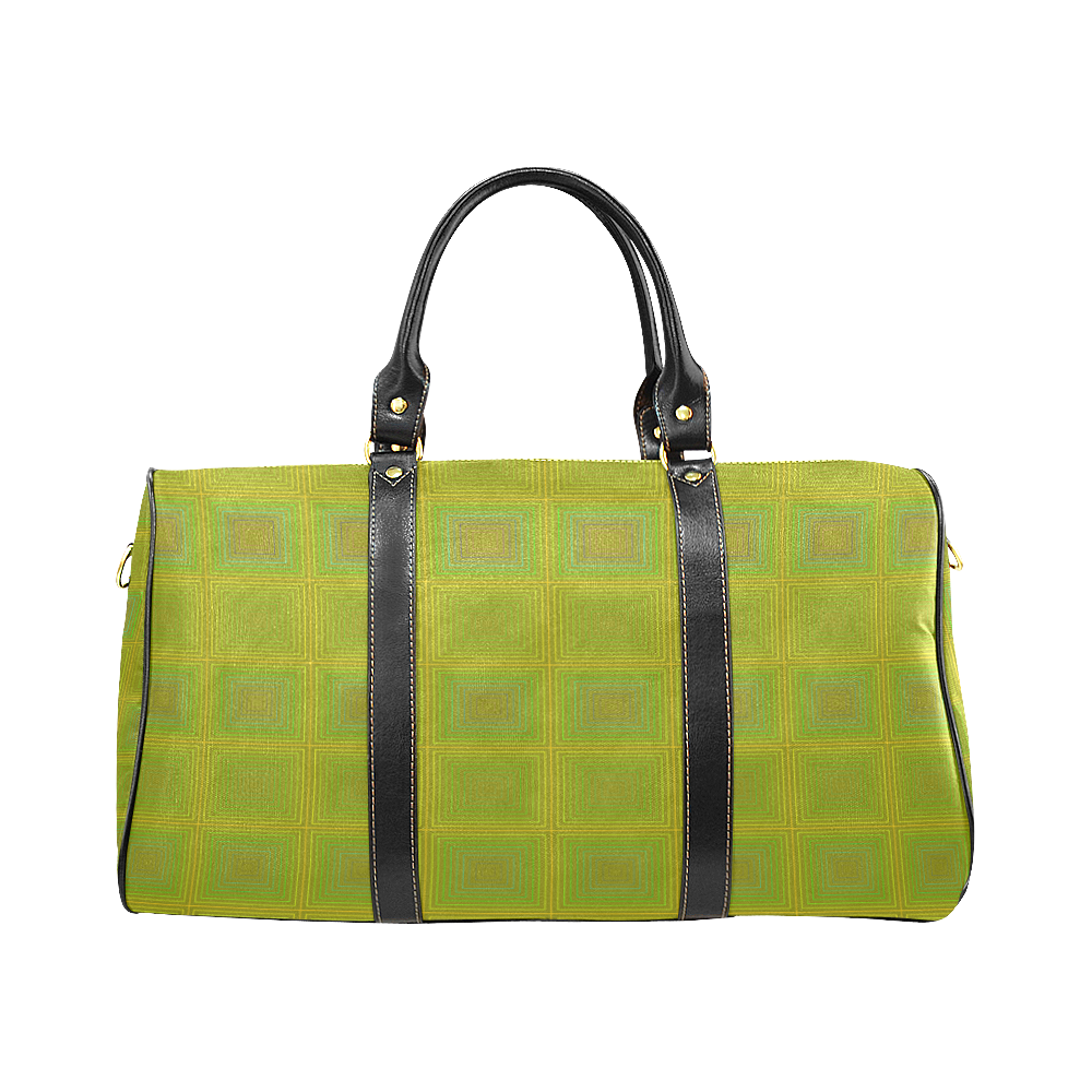 Olive green gold multicolored multiple squares New Waterproof Travel Bag/Large (Model 1639)