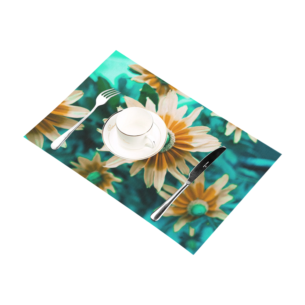 Yellow Orange Flower on Turquoise Green Placemat 12’’ x 18’’ (Set of 4)