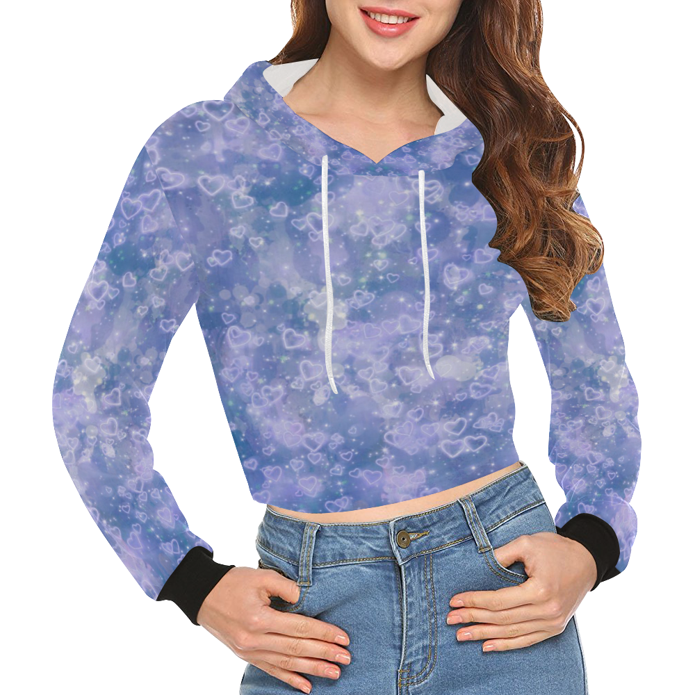 Sparkling glowing hearts D by JamColors All Over Print Crop Hoodie for Women (Model H22)