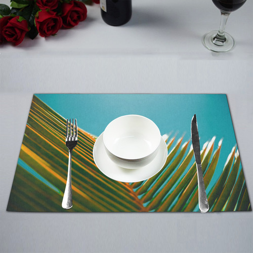 Plant leaves in orange and green with blue skies Placemat 12’’ x 18’’ (Set of 4)