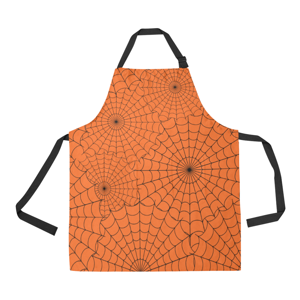 Halloween Spiderwebs on Orange All Over Print Apron